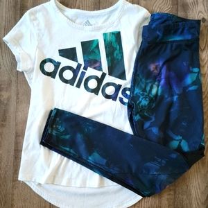Adidas Size 7/8 Shirt & Leggings Set Pixel Floral